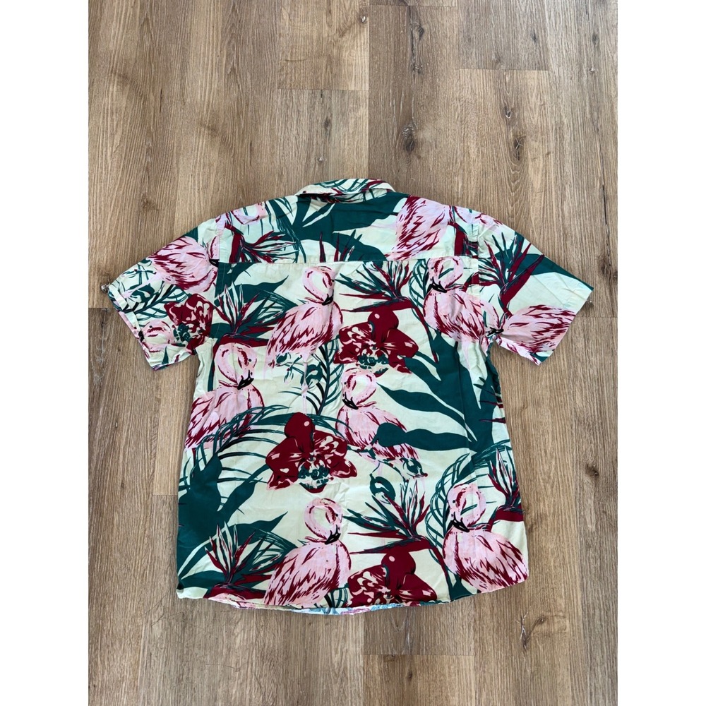 VSTR Premium Button Down Shirt Mens XL Green Pink Flamingo Tropical Cotton SS - Picture 9 of 9